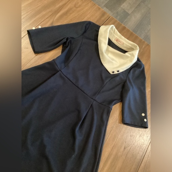 Miss Patina London Parisian Port Peter Pan Collar Dress Navy retro - Picture 5 of 16